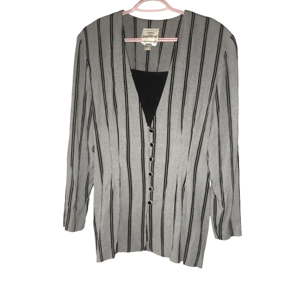JOSEPH RIBKOFF Vintage Striped Button-Front Blazer Rare Monochrome Sz 10